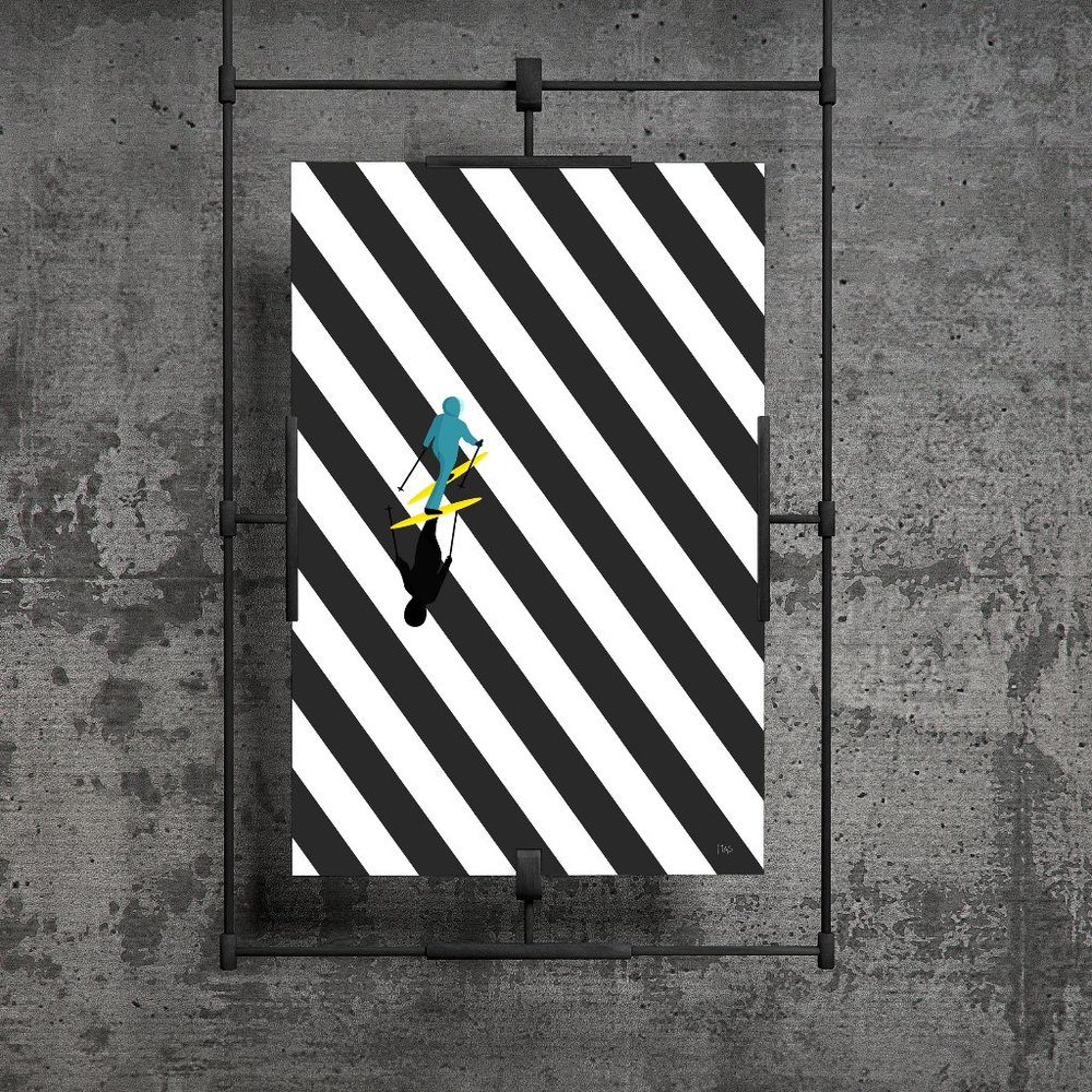 Skier on a crosswalk